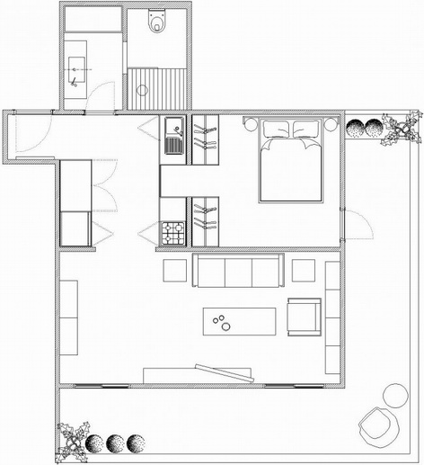 極簡設計方法中創(chuàng)建結構是混合了中世紀家具及木紋理,創(chuàng)造一個熱情好客的氛圍。
